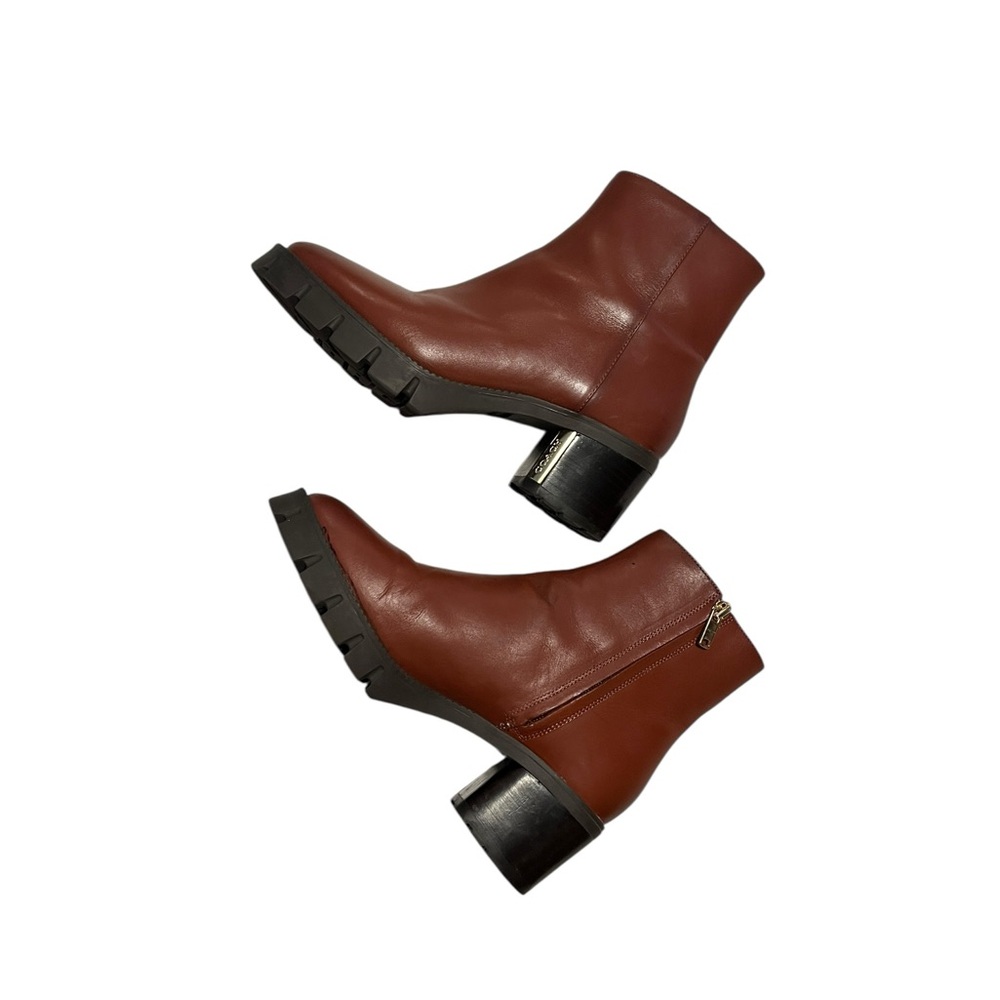 Coach Chrissy Lug Sole Booties Ankle Boots Red Mocha Size 7 - Picture 4 of 12